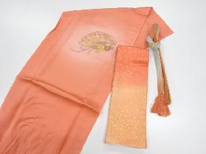 リサイクル　正絹　檜扇に菊模様暈し刺繍帯揚げ・帯締め・重ね衿セット